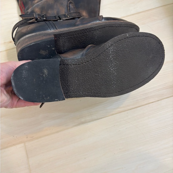 Freebird By Steven Roadey Boots Womens sz 9 Brown Leather Knee-High Red Back Zip - Picture 9 of 11